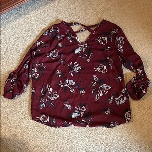Maurices Burgundy Floral Blouse